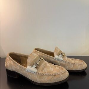 Gucci GG Monogram Canvas Horsebit Loafers - beige/ivory - size 7